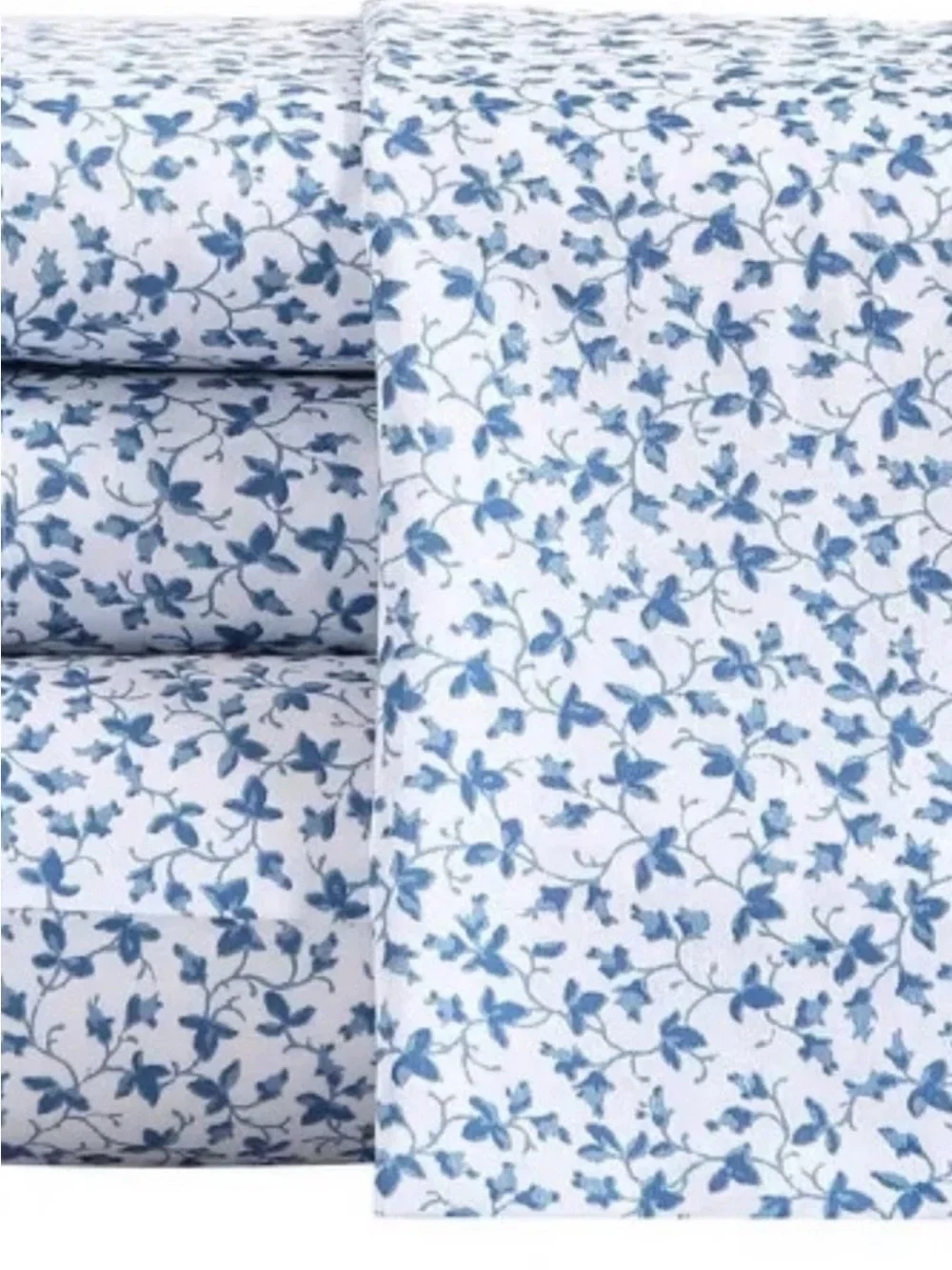 Laura Ashley Queen Sheet Set NWT Blue White Floral Vine 100% Cotton Sateen 300TC